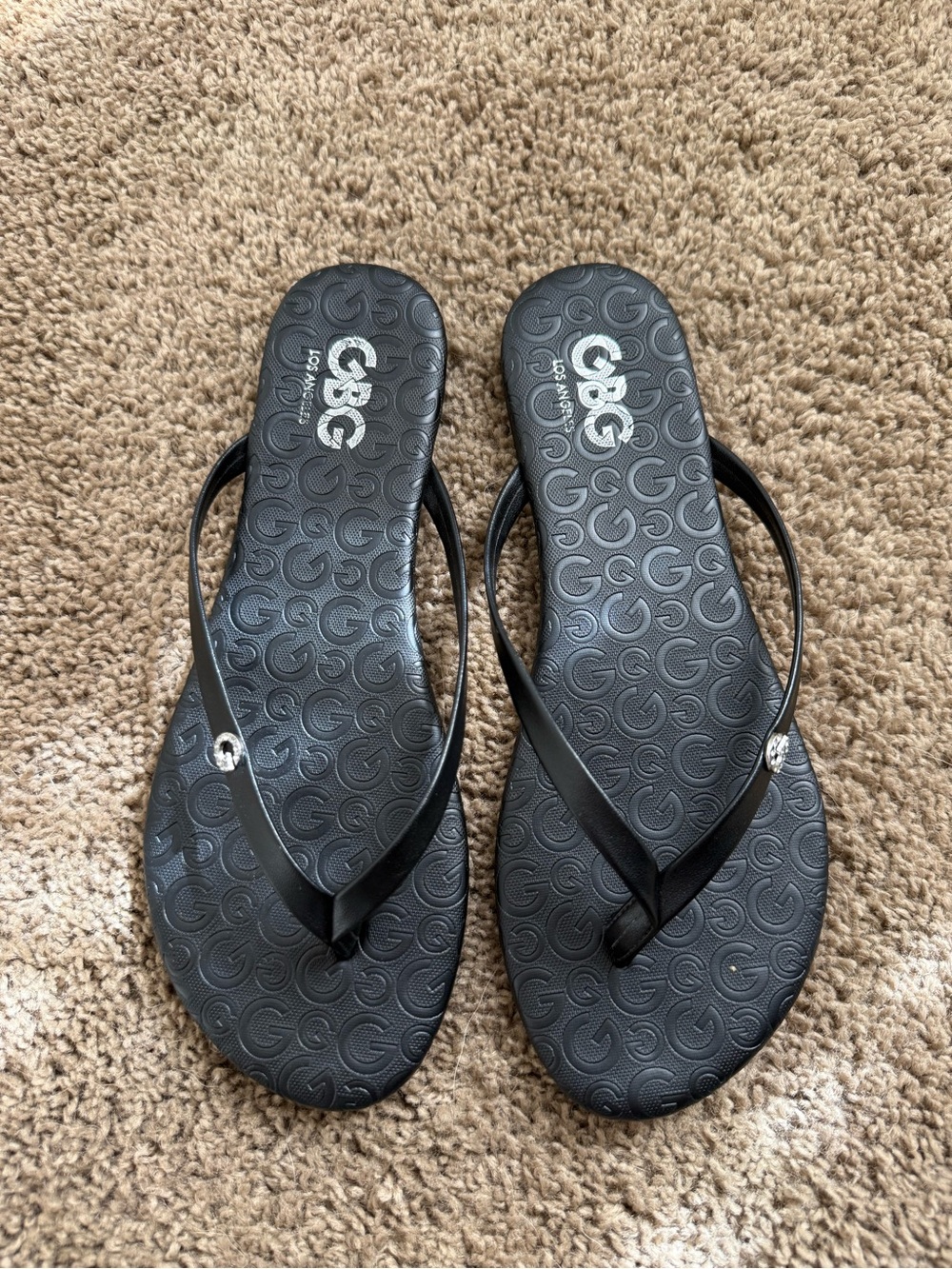 G by Guess Black Women's Flip Flop Sandals with Logo Detail